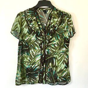 East 5th Women's green leaves sheer top, size L